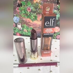 Urban Decay BlackMail Lipstick, BlackMail Lip Liner & e.l.f. Glimmer Lip Oil.